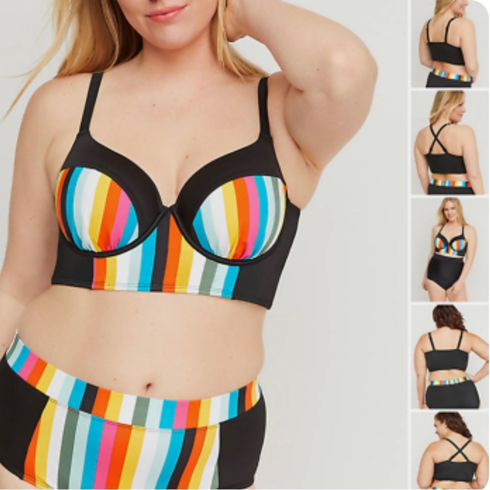 Lane Bryant: Striped Longline Swim Bikini Top with Balconette Bra